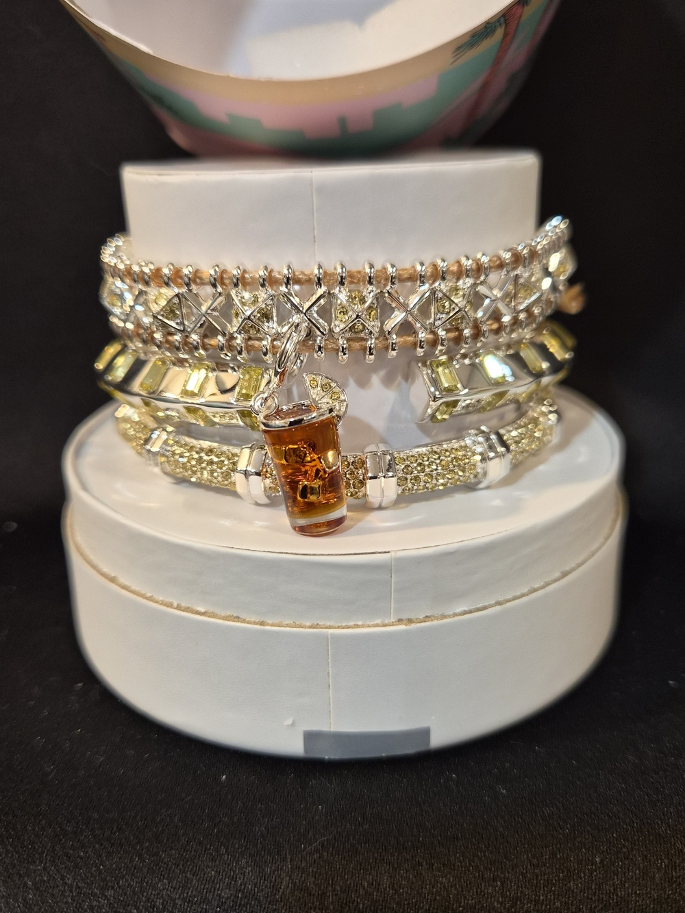 Gold-Tone Layered Bracelet Set with Amber Drink Charm